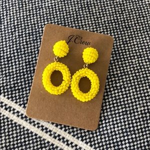 JCrew Yellow beaded drop hoop earrings